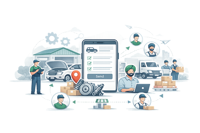 Garages posting enquiries and receiving quotes from verified spare parts suppliers