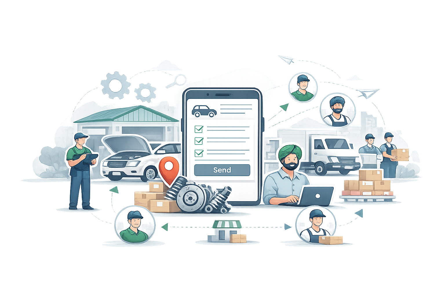 Garages posting enquiries and receiving quotes from verified spare parts suppliers